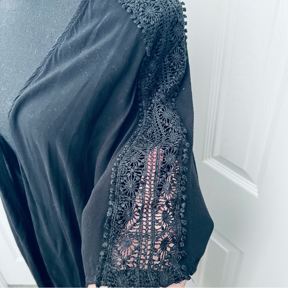 Black Open Front Lightweight Cardigan Tatted Lace Top Size XL - Picture 3 of 7